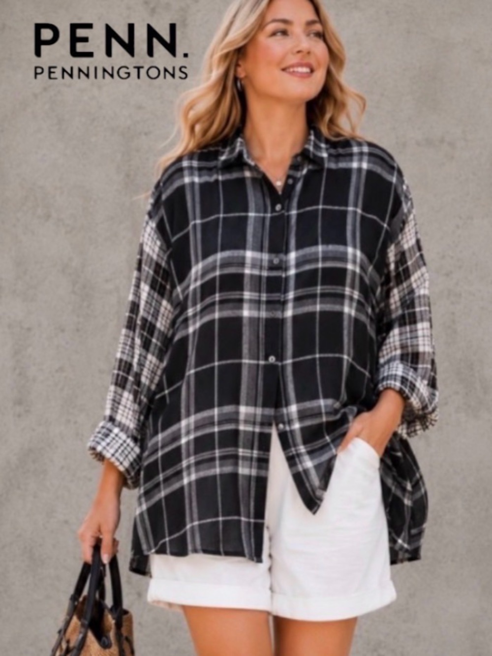 4X Sheer Plaid Oversized Button Down Shirt/ Tunic, from Penningtons.